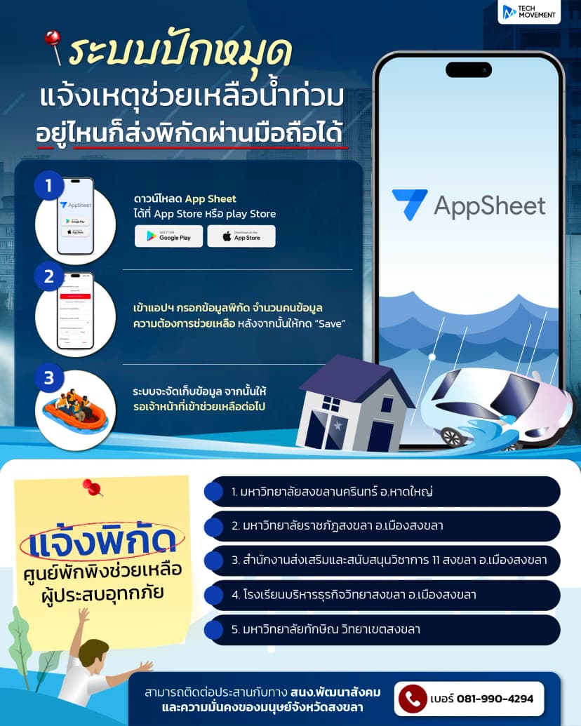 ระบบปักหมุดแจ้งเหตุช่วยเหลือน้ำท่วม อยู่ไหนก็ส่งพิกัดผ่านมือถือได้